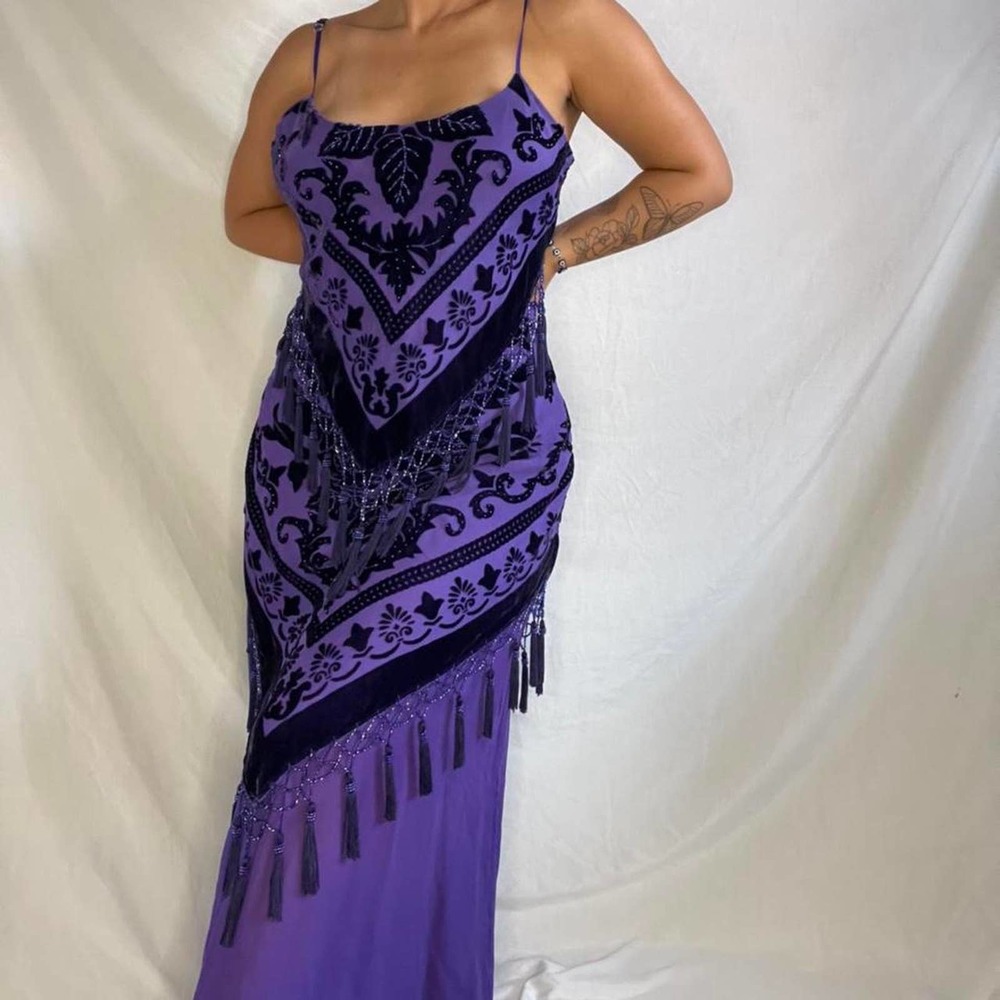 Beautiful vintage purple beaded fringe maxi dress - Picture 4 of 4